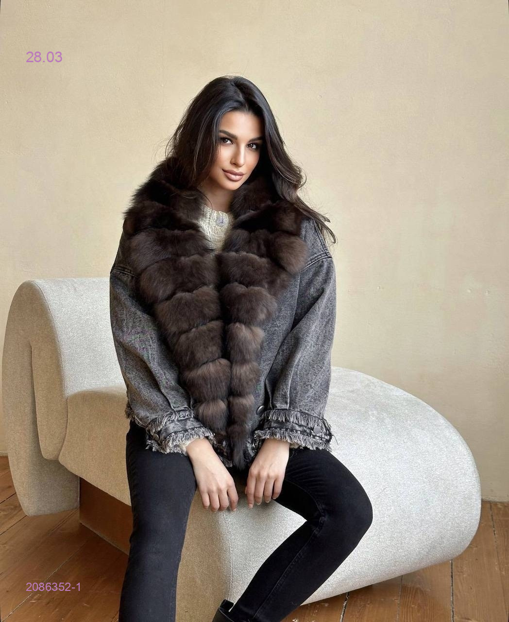 Джинсовая куртка мех песец 2086352-1